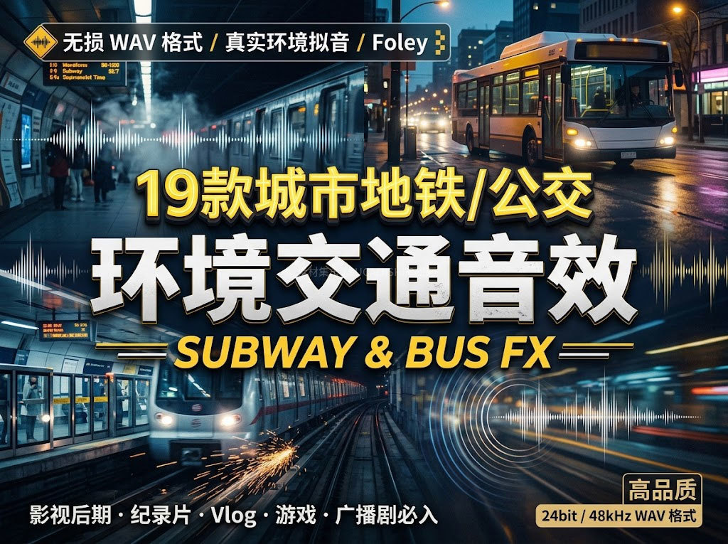 19首城市地铁与公交环境交通音效无损WAV素材包